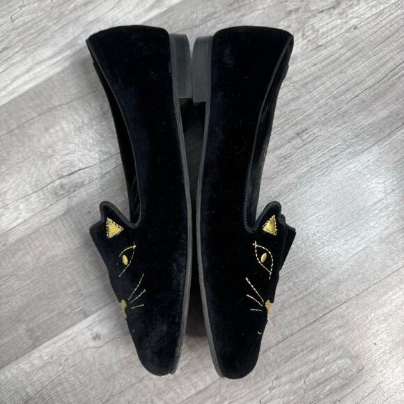 Jon Josef Velvet Gold embroidered Cat loafers Black Made in Spain Womens 9 1/2 - Picture 5 of 9